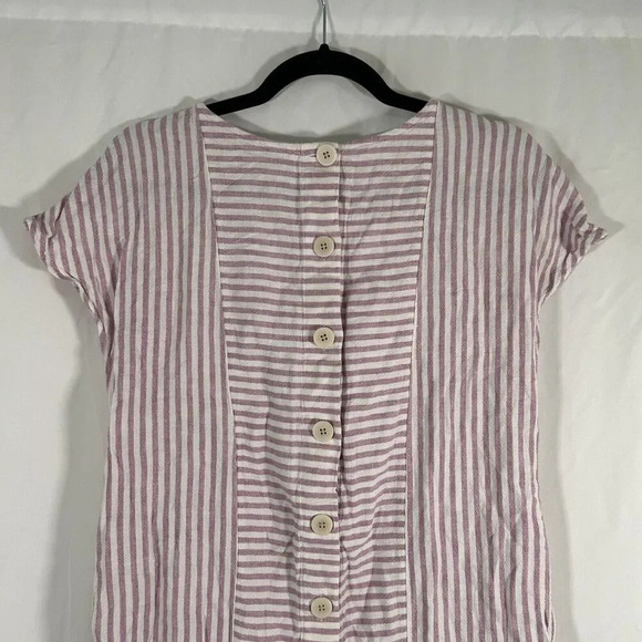 Madewell Mini Dress Women's Small Pink White Striped Linen Blend Pockets - Picture 8 of 9